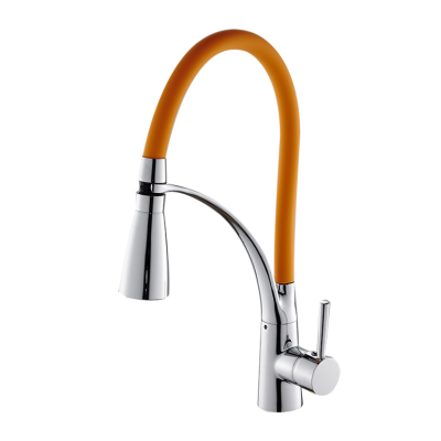 2020 New Wholesale Colorful Orange Universal Curved Tube with LED Light Single Hole Kitchen Hot and Cold Faucet Southeast Asia E